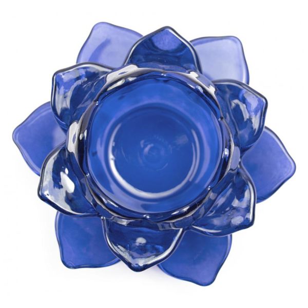 Portavela de cristal flor de loto color azul